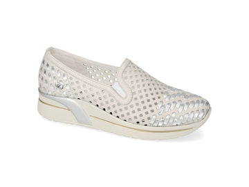 Valleverde Women's Ice White Leather Slip-on with Silver Details