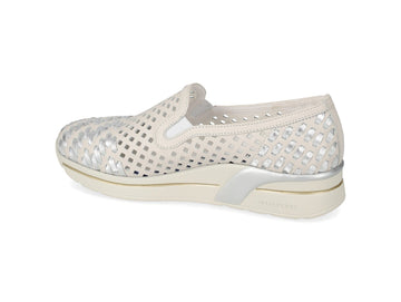 Valleverde Women's Ice White Leather Slip-on with Silver Details