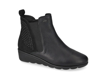 Valleverde Women's Comfortable Ankle Boot in Black Leather and Suede