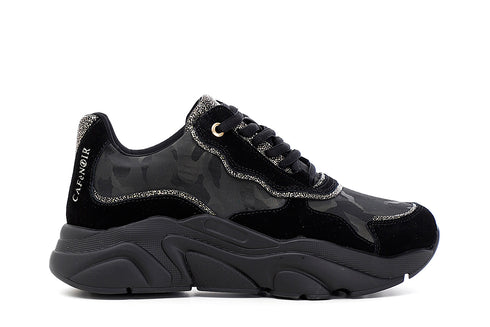 CafèNoir Donna Sneakers in tessuto camouflage e pelle scamosciata C1DA6031 Nero