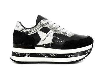 CafèNoir Donna Sneakers in pelle su zeppa con dettagliostella C1DC1030 Nero