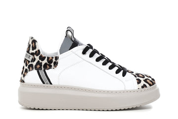 CafèNoir Donna Sneakers in pelle con riporti in cavallino maculato C1DE1211 Bianco