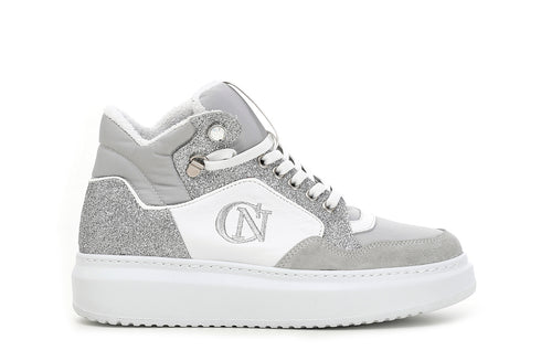 CafèNoir Donna Sneakers tessuto e pelle con ricamo logata C1DE1460 Multi bianco