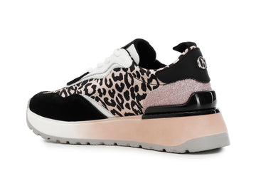 CafèNoir Donna Sneakers allacciata in pelle scamosciata e tessuto leopardato C1DL9120 Maculato rosa