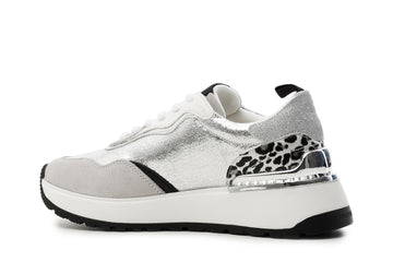 CafèNoir Donna Sneakers allacciata in pelle scamosciata e metal crack C1DL9130 Argento
