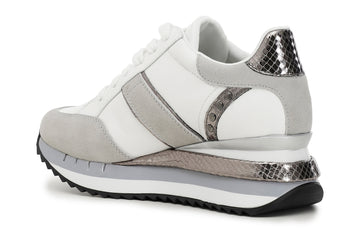 CafèNoir Donna Sneakers allacciata in pelle con dettaglio pitonato C1DN1110 Ghiaccio