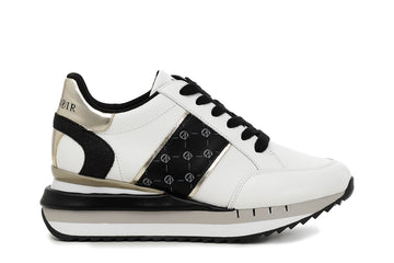 CafèNoir Donna Sneakers allacciata in pelle con dettaglio logo C1DN1150 Bianco/nero