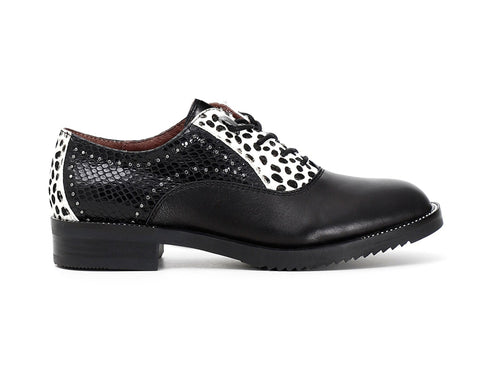 CafèNoir Donna Francesina in pelle con cavallino pois FEB441 Nero/bianco