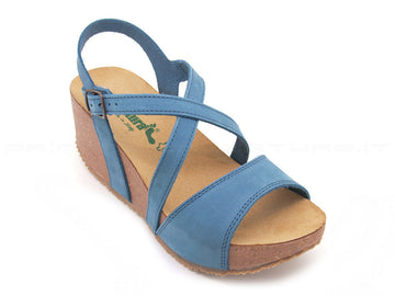Bionatura sandali zeppa con cinturino donna blu