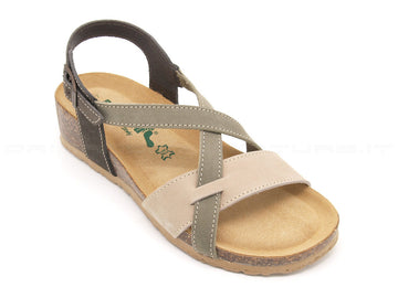 Bionatura sandali zeppa media donna beige