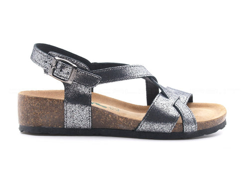 Bionatura sandali zeppa media donna nero