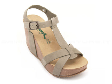 Bionatura sandali t-bar zeppa alta donna kaki