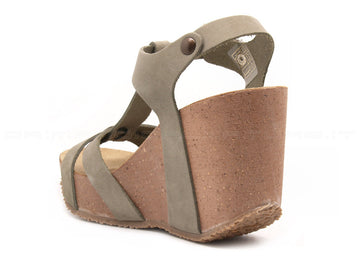 Bionatura sandali t-bar zeppa alta donna kaki