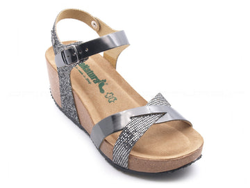 Bionatura sandali fregene con zeppa donna argento