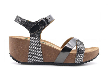 Bionatura sandali fregene con zeppa donna argento