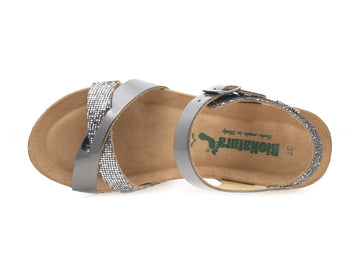 Bionatura sandali fregene con zeppa donna argento