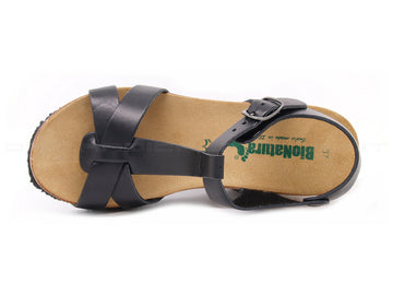 Bionatura sandalo t-bar zeppa alta donna nero