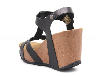 Bionatura sandalo t-bar zeppa alta donna nero
