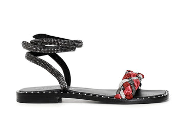 CafèNoir sandalo flat rafia intrecciata e cinturino nero strass C1GE9170-R028