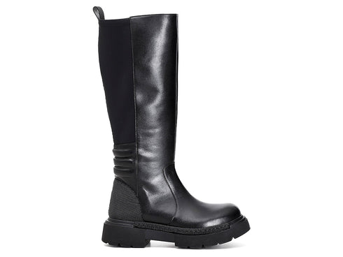 CafèNoir Donna Stivale in pelle e lycra con dettagli gommati C1FB1030 Nero