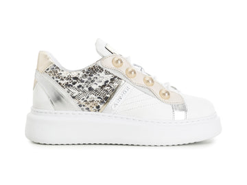 CafèNoir Sneakers inserto Animalier tomaia in Pelle bianca C1DE1840-L008