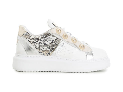 CafèNoir Sneakers inserto Animalier tomaia in Pelle bianca C1DE1840-L008