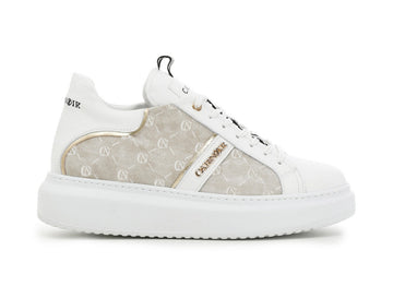 CafèNoir Donna Sneakers in pelle e tessuto con logo C1DE1550 Beige