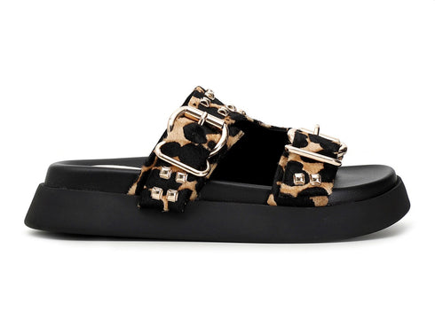 CafèNoir ciabatte 2 fibbie tessuto animalier nero leopardato C1FF8210-S006