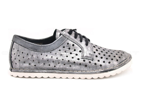 Felmini scarpe stringate estive con fori donna argento