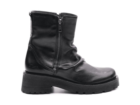 Felmini stivaletti 2 zip tomaia pelle plissè nero D238