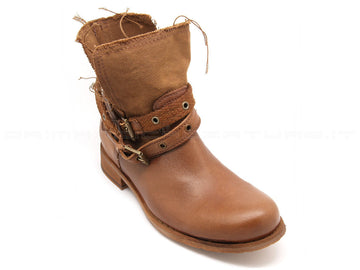Felmini stivaletti biker con cinturini donna cuoio