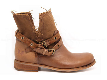Felmini stivaletti biker con cinturini donna cuoio