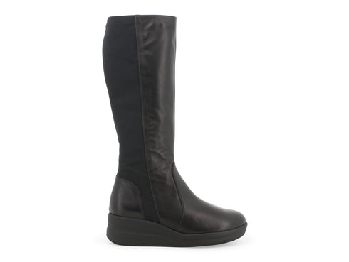 Melluso stivali zeppa gambale elastico e pelle nera R25647-220137