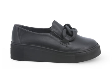 Melluso donna mocassini in pelle nera con catena 036104-217387