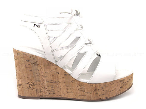 Nero giardini sandalo zeppa sughero donna bianco