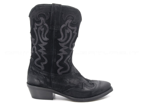 Ovyé donna stivali texani con ricami donna nero