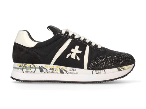 Premiata Conny sneakers platform tessuto paillettes nere 5953
