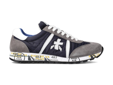 Premiata uomo sneakers Lucy camoscio tessuto blu grigio 600E
