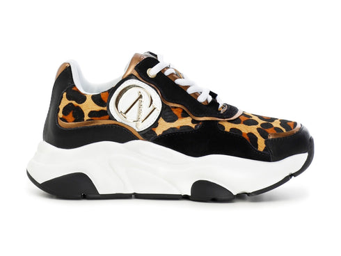 CafèNoir scarpe sneakers animalier e pelle nera C1DA1230-S006
