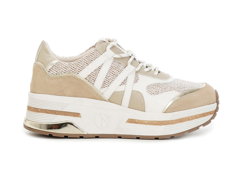 CafèNoir sneakers zeppa tessuto mesh e suede beige C1DB9070-L008
