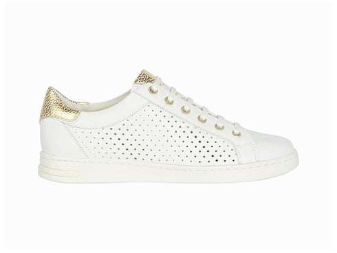 Geox Donna Sneakers Jaysen Estive microforate in Nappa bianca D151BB-WHITE-GOLD