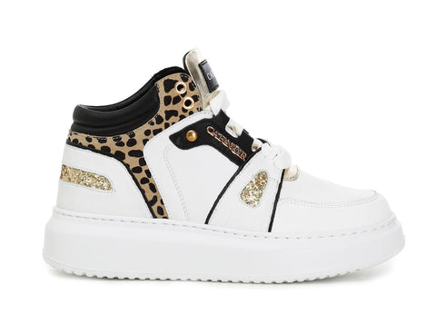 CafèNoir donna sneakers alte animalier e pelle bianca C1DE1660-W001