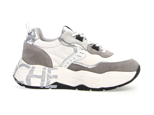 Voile Blanche donna sneakers Club 105 tessuto suede bianco argento