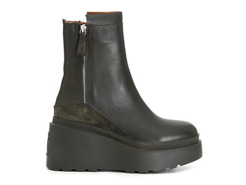 CafèNoir stivaletti zeppa 2 zip tomaia pelle verde bosco C1HB1010-G029