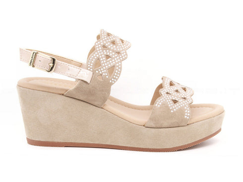 Valleverde sandali camoscio con zeppa donna beige