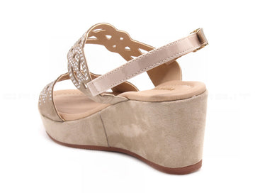 Valleverde sandali camoscio con zeppa donna beige