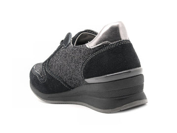 Valleverde sneakers stringate con glitter donna nero