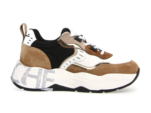 Voile Blanche Club 105 sneakers tessuto suede bianco nero marrone